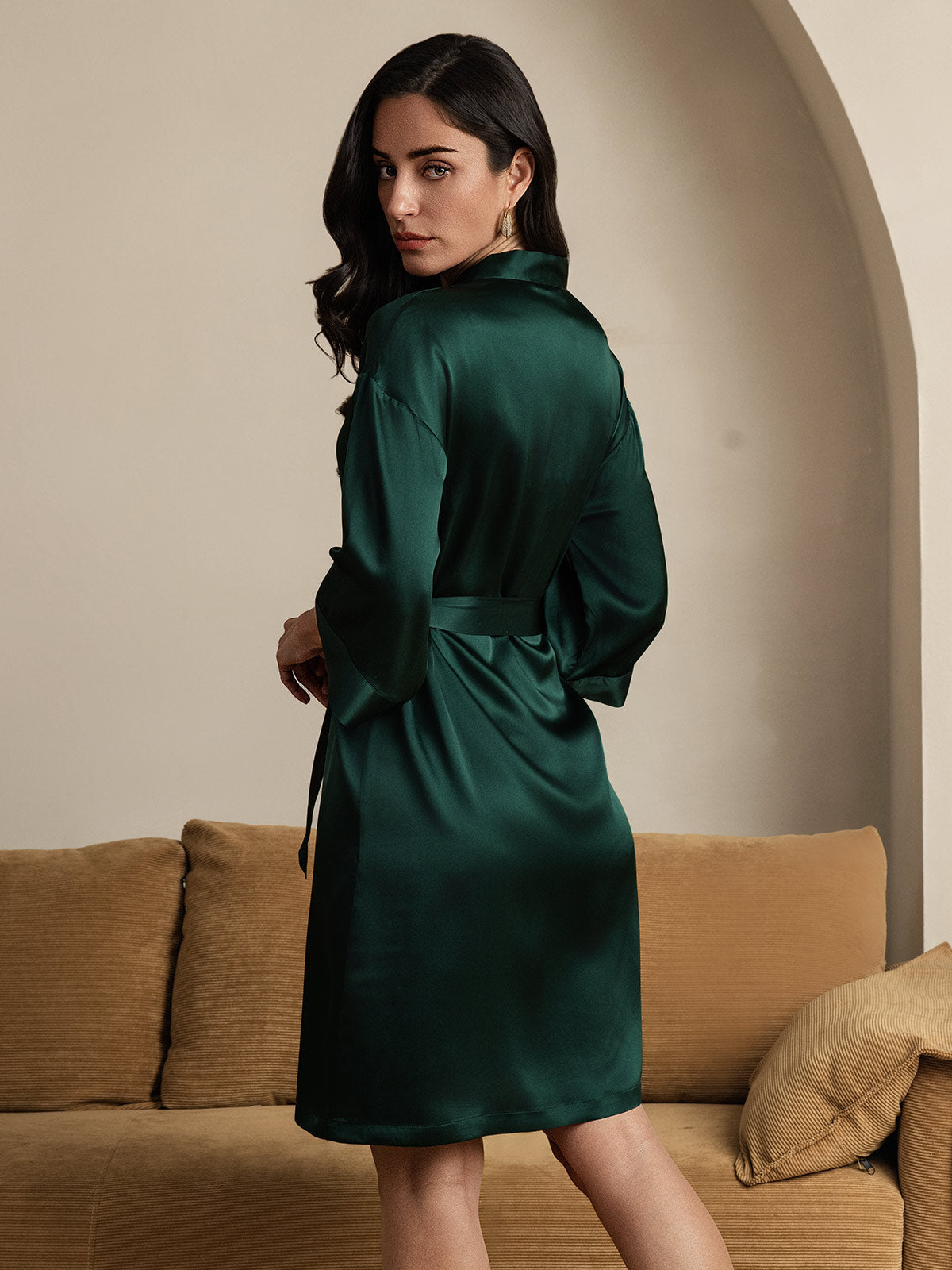 [Vert Foncé] SilkSilky-FR Trois-quart Femme Peignoir 002