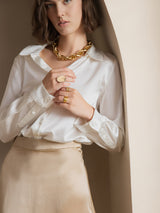 [Blanc] SilkSilky-FR Long Sleeve Lapel Collar Femme Chemise 003