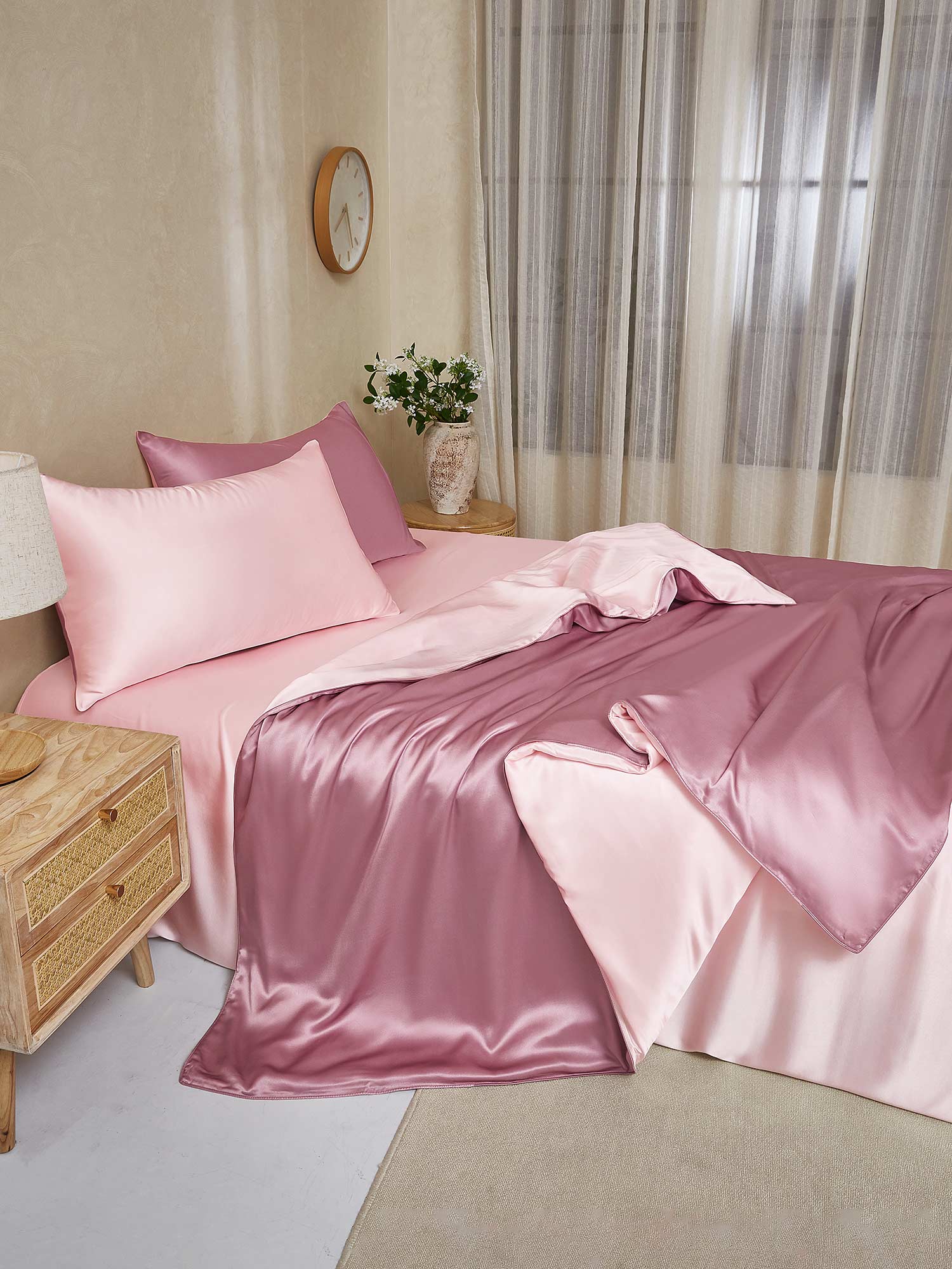 [MauvePâle+RoseClair] SilkSilky-FR 22Momme Pure Soie Bedding Set 003,