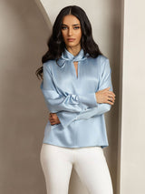 [Bleu Grisâtre] SilkSilky-FR 19Momme Soie Womens Shirt 006