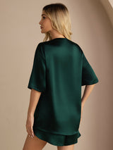 [Vert Foncé] SilkSilky-FR Short Sleeve Round Neck Femme Pyjamas 002