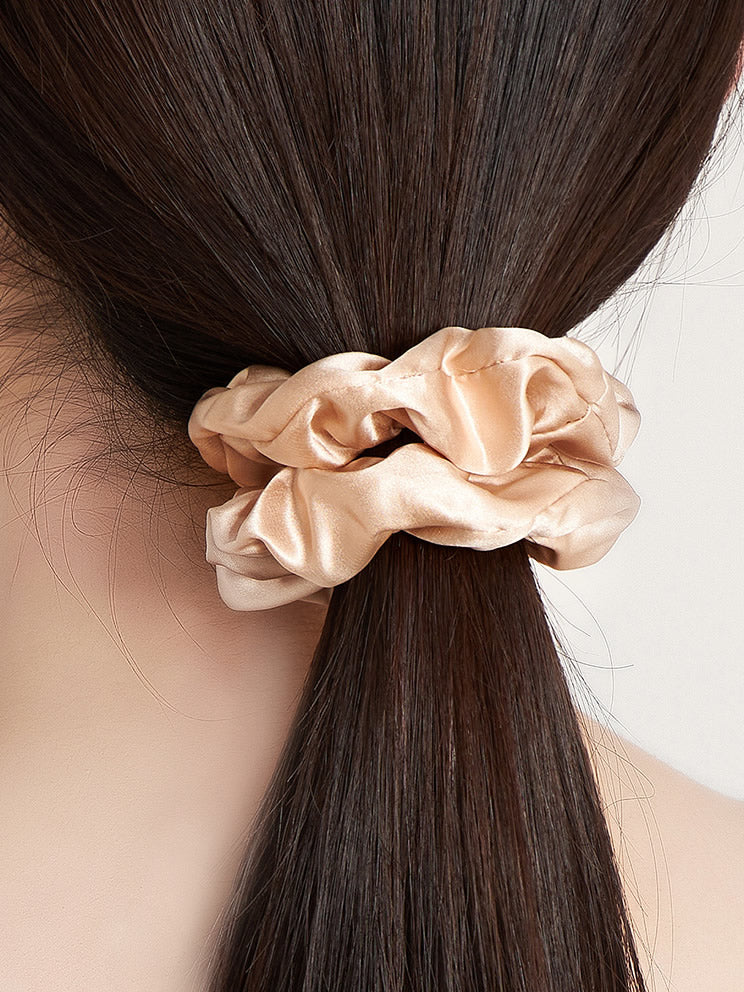 SilkSilky FR 19Momme Pure Soie Scrunchie Beige 002