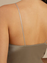 [Kaki] SilkSilky-FR Spaghetti Strap V Neck Top À Fines Brides 005