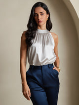 [Gris Clair] SilkSilky-FR Sleeveless Halter Femme T-Shirt 004