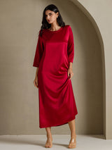 [Rouge Vineux] SilkSilky-FR 3/4 Sleeve Round Neck Robes 005