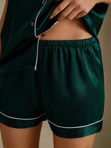 [Vert Foncé] SilkSilky-FR Short Sleeve Lapel Collar Femme Pyjamas 005