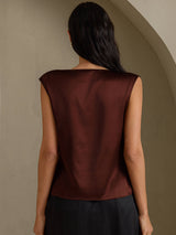 [Chocolat Noir] SilkSilky-FR Cap Sleeve Cowl Neck Femme T-Shirt 002