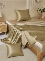 [Beige+Kaki] SilkSilky-FR Parure de Lit Soie 001