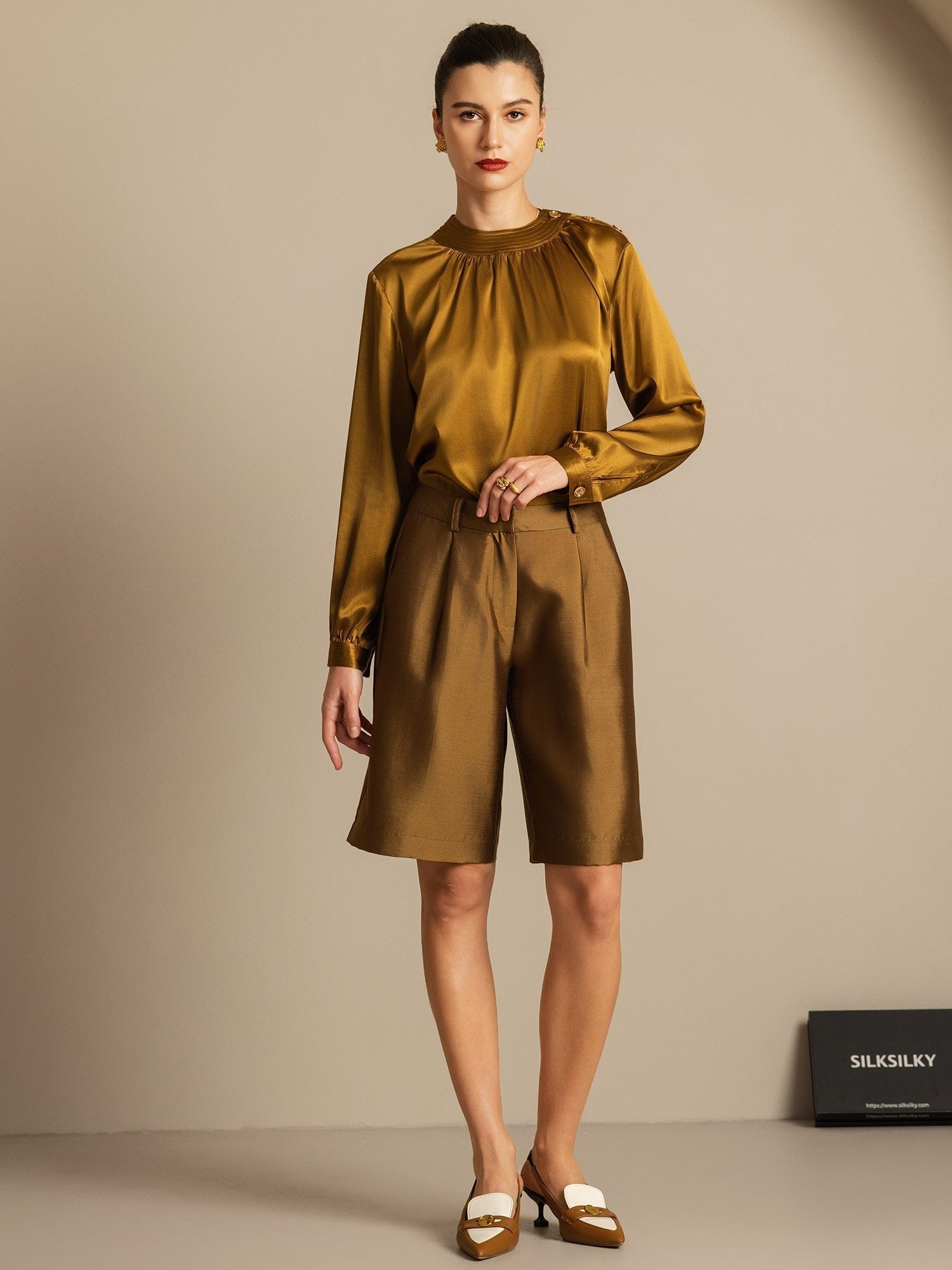 [Bronze] SilkSilky-FR 32Momme Soie Womens Shorts 007,