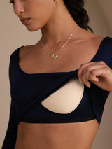 [Bleu Foncé] SilkSilky-FR Long Sleeve Col en U Femme T-Shirt 005