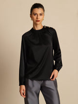 [Noir] SilkSilky-FR 19Momme Manches longues Col Rond Blouse 003