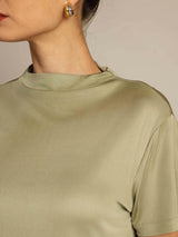 [Herbe Sèche] SilkSilky-FR 100% Silk Jersey Short Sleeve Mock Neck Femme T-Shirt 004