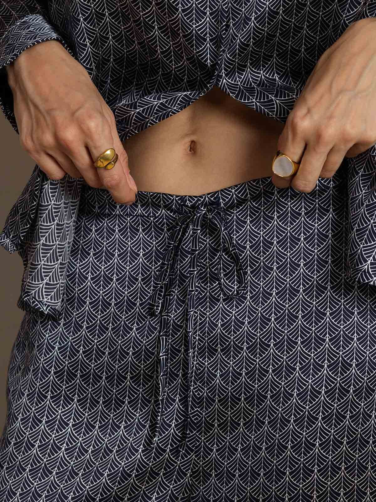 [Ginkgo Marine] SilkSilky-FR 19Momme Soie Col Chemise Women''s Outfit Sets 005,