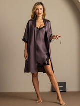 [Gris Pourpre] SilkSilky-FR Manches mi-longues Col V Peignoir&Robe de Chambre 003