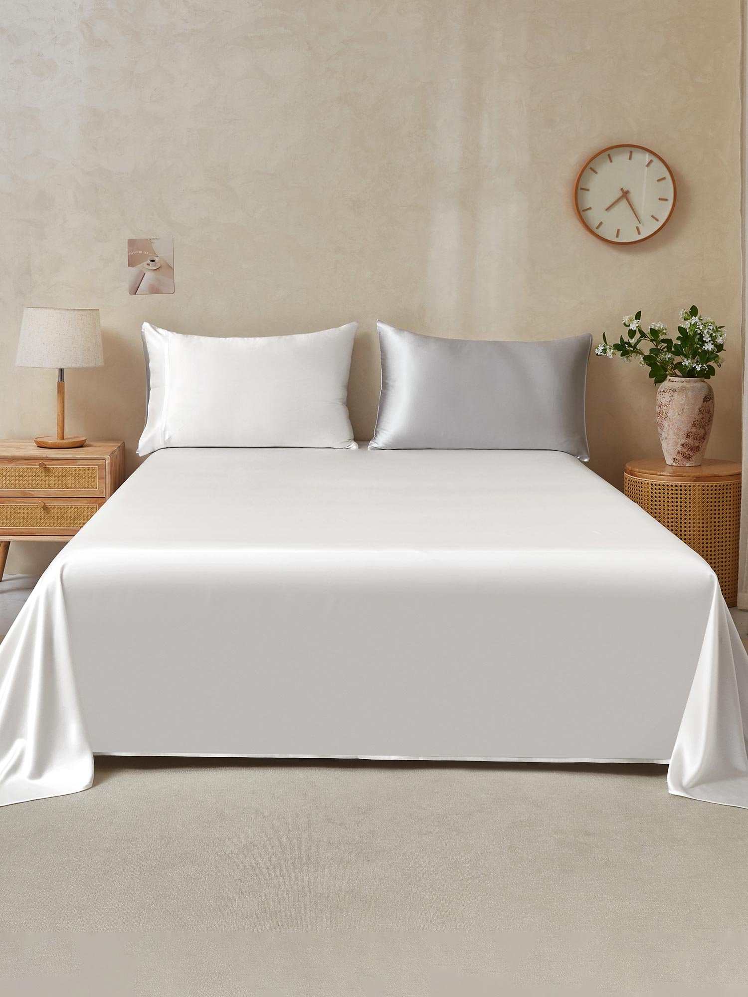 [GrisClair+Blanc] SilkSilky-FR 19Momme Pure Soie Bedding Set 001,