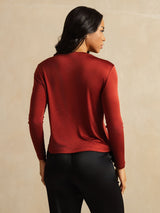 [Brique Cuite] SilkSilky-FR Long Sleeve Crew Neck Femme T-Shirt 002
