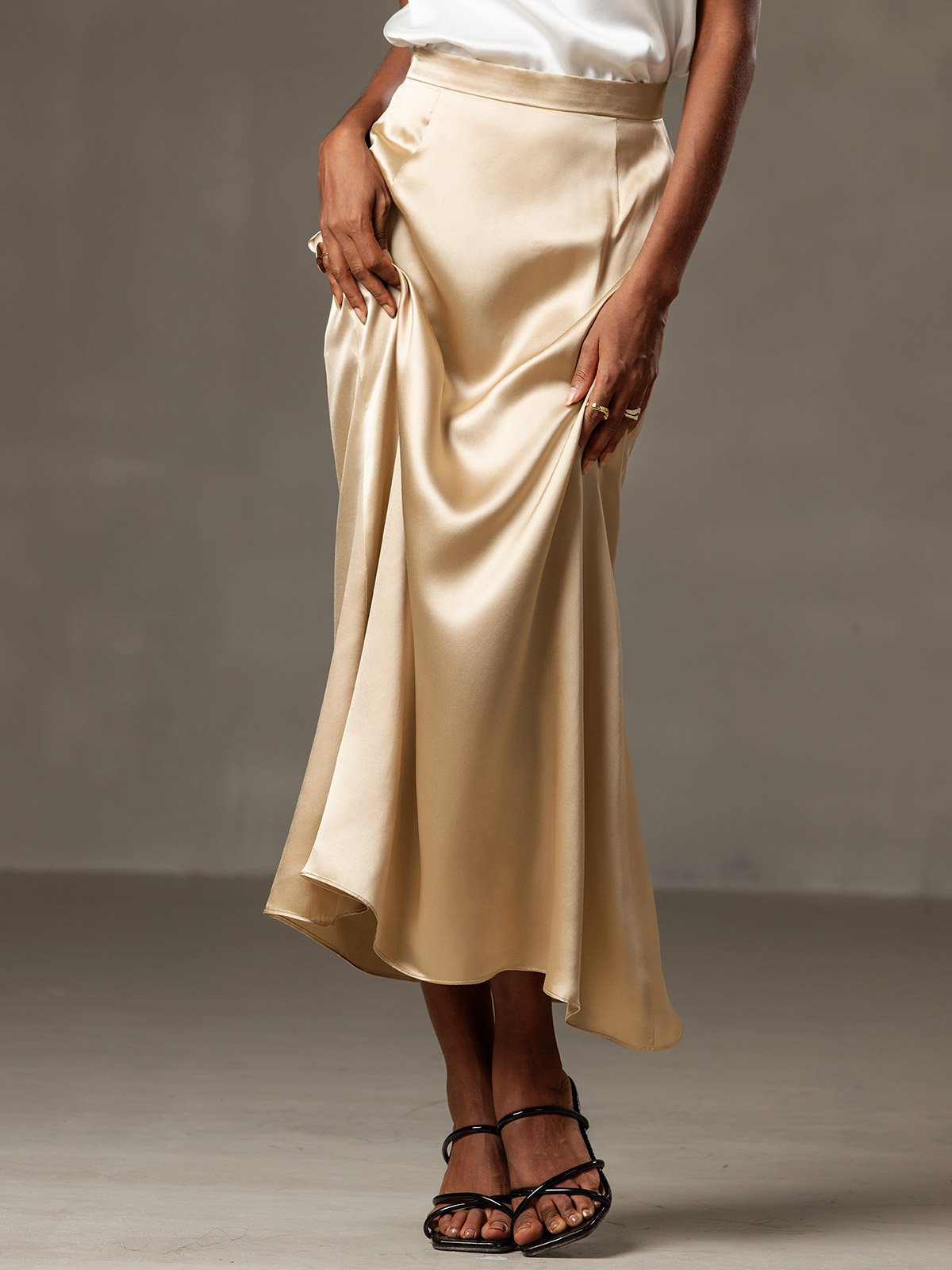 [Champagne] SilkSilky-FR 19Momme Soie Skirt 002
