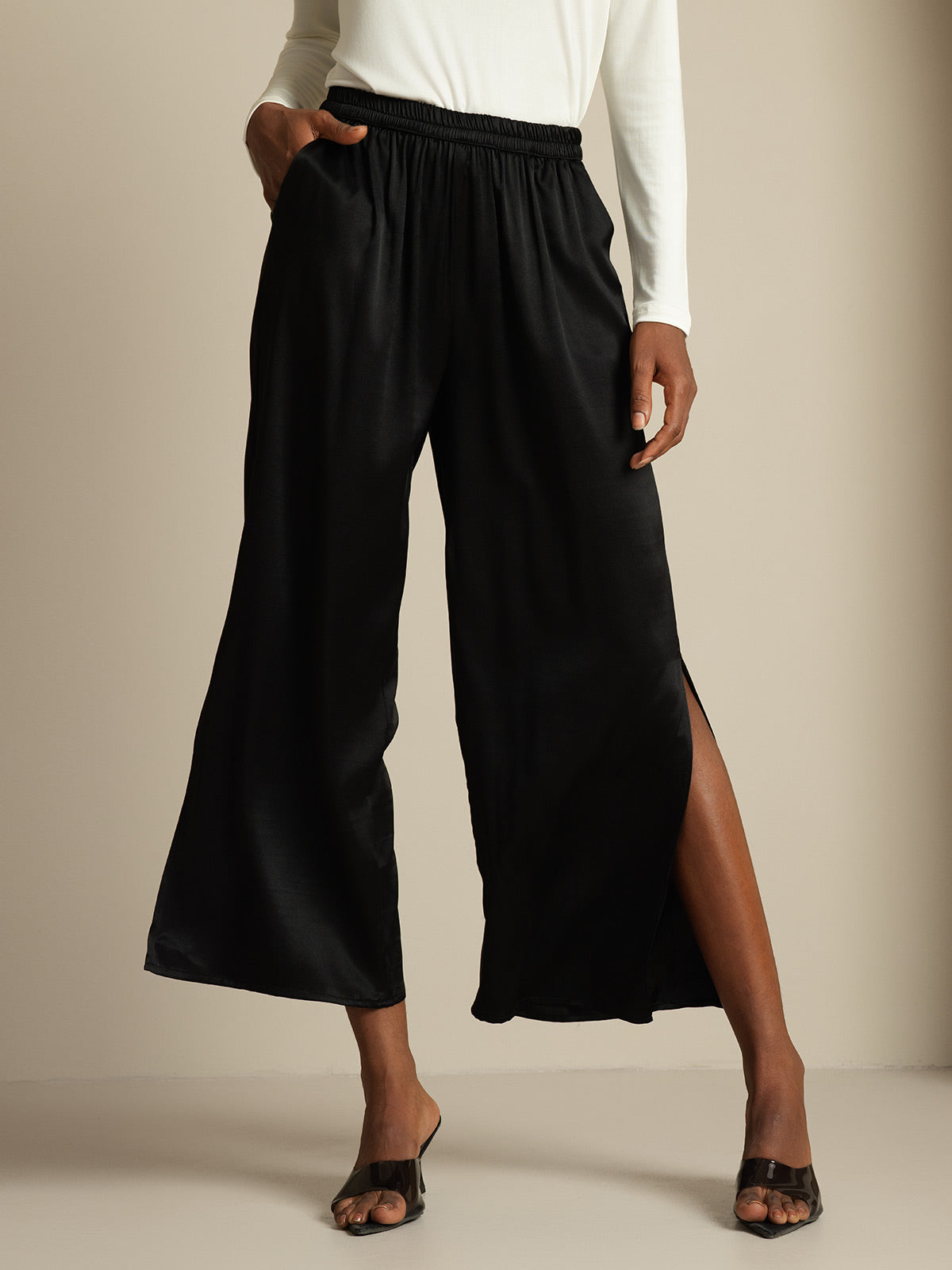 [Noir] SilkSilky-FR 19Momme Soie Womens Pants 001