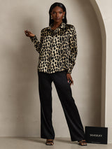 [Leopard] SilkSilky-FR Long Sleeve Lapel Collar Femme Chemise 007