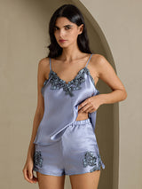 [Bleu Acier] SilkSilky-FR Sleeveless V Neck Ensemble Camisole 001