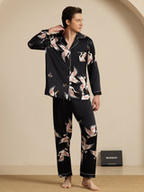 [Noir] SilkSilky-FR Long Sleeve Lapel Collar Homme Pyjamas 007