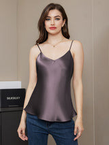 [Gris Pourpre] SilkSilky-FR Spaghetti Strap V Neck Top À Fines Brides 005