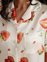 [Fraise Blanche] SilkSilky-FR Short Sleeve Notch Collar Femme Pyjamas 004
