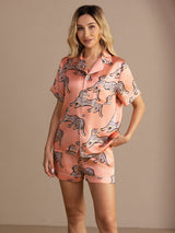 [Chat Rose] SilkSilky-FR Short Sleeve Lapel Collar Femme Pyjamas 004