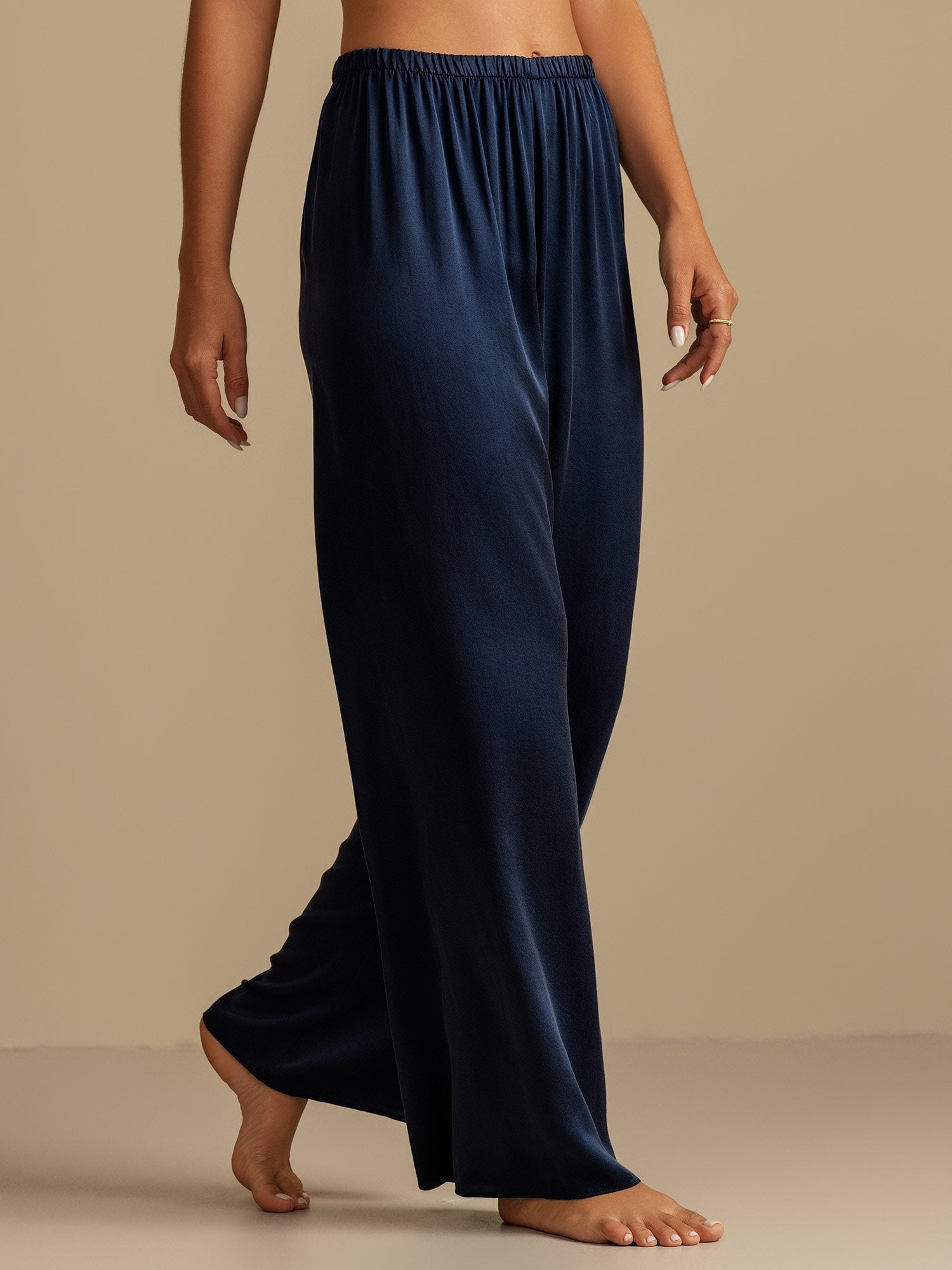 [Bleu Foncé] SilkSilky-FR 19Momme Soie Womens Sleep Bottoms 003,