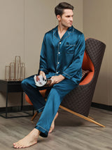 [Bleu Royal] SilkSilky-FR Manches longues Col Cranté Homme Pyjamas 007