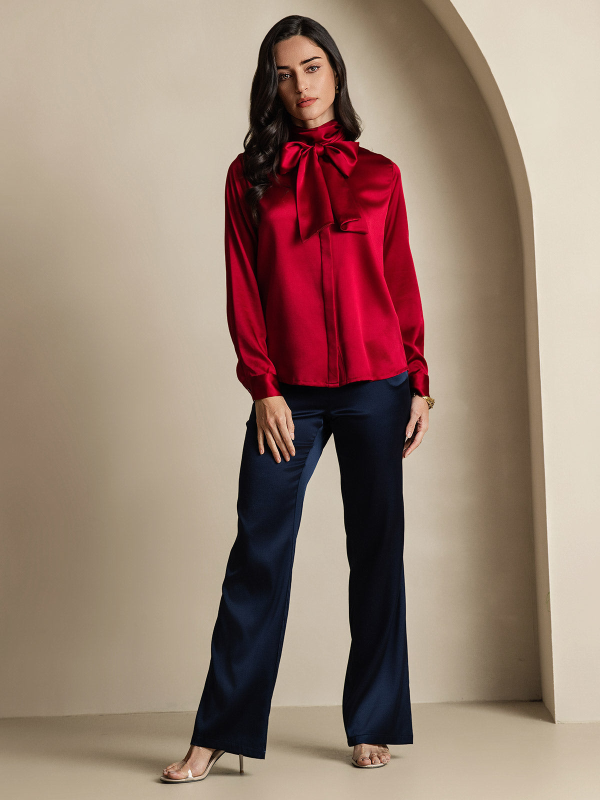 [Rouge Vineux] SilkSilky-FR 19Momme Soie Manches longues Blouse 008