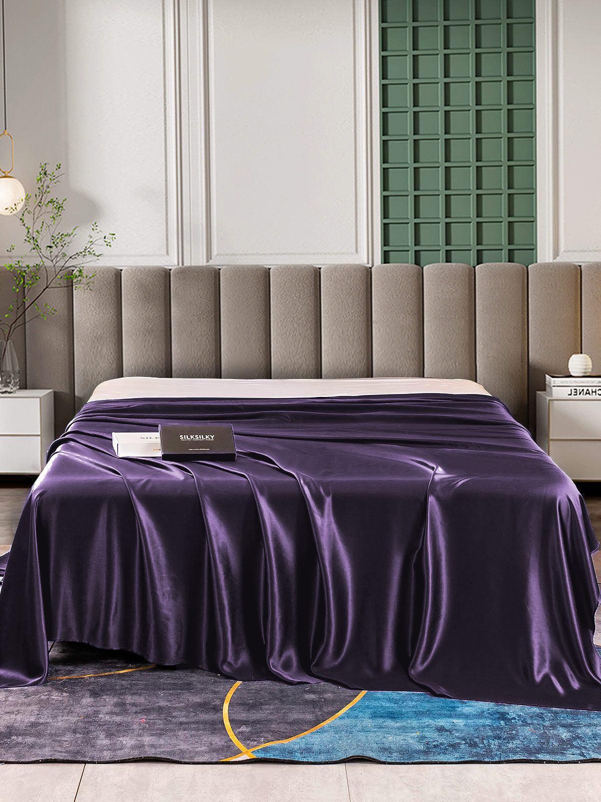 [Violet Foncé] SilkSilky-FR 22Momme Pure Soie Sheet 001,