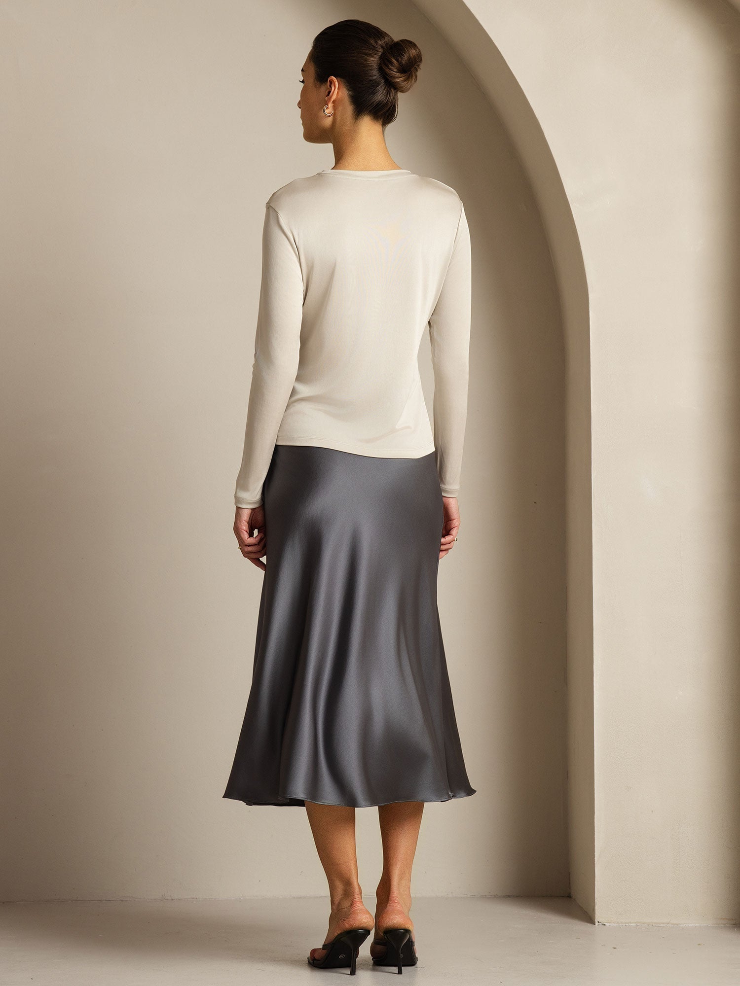 [Gris] SilkSilky-FR Soie Womens T-Shirt 012,