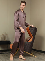 [Café] SilkSilky-FR Pure Soie Manches longues Revers Homme Pyjamas 005