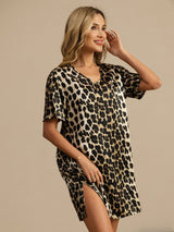 [Leopard] SilkSilky-FR Pure Silk Manches courtes Nightgown 003