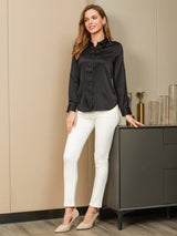 [Noir] SilkSilky-FR Long Sleeve Lapel Collar Femme Chemise 004