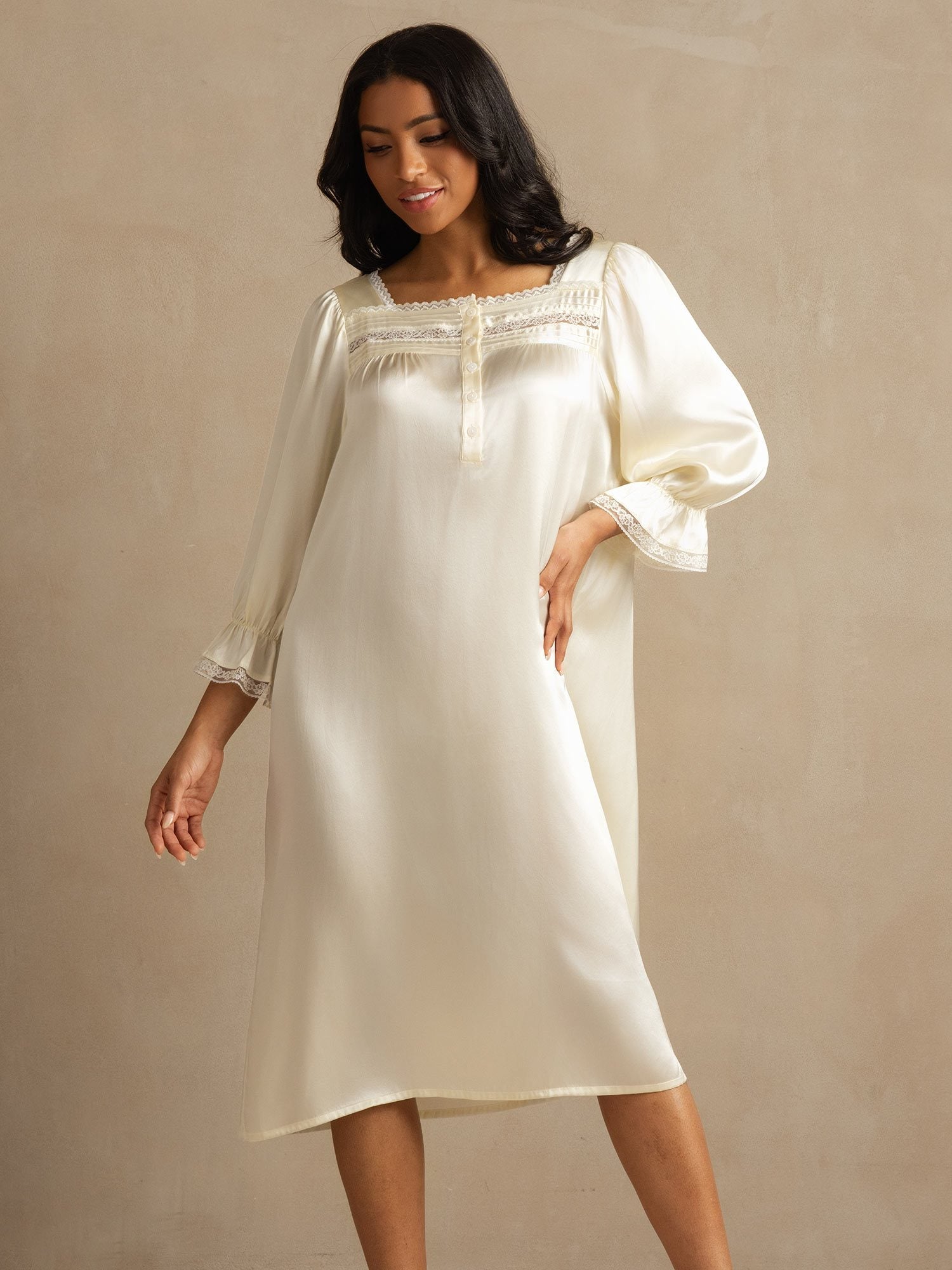 [Blanc] SilkSilky-FR Soie Nightgown 009