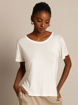 [Blanc] SilkSilky-FR Manches courtes Col Rond Femme T-Shirt 001