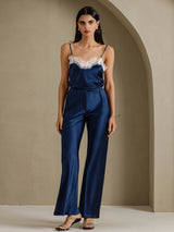 [Bleu Foncé] SilkSilky-FR Spaghetti Strap V Neck Top À Fines Brides 005