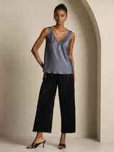 [Gris Foncé] SilkSilky-FR Sleeveless V Neck Top À Fines Brides 008