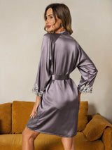 [Gris Pourpre] SilkSilky-FR 3/4 Sleeve Femme Peignoir 002
