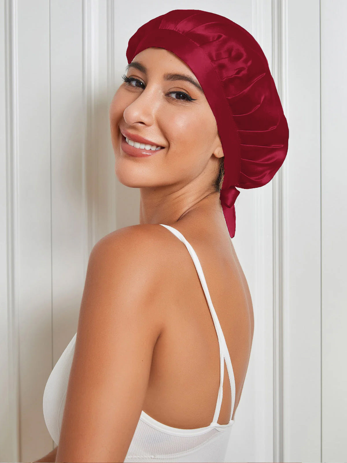 SilkSilky-FR Pure Soie Sleep Cap RougeVineux 004