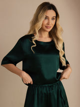 [Vert Foncé] SilkSilky-FR Short Sleeve Round Neck Femme Pyjamas 004