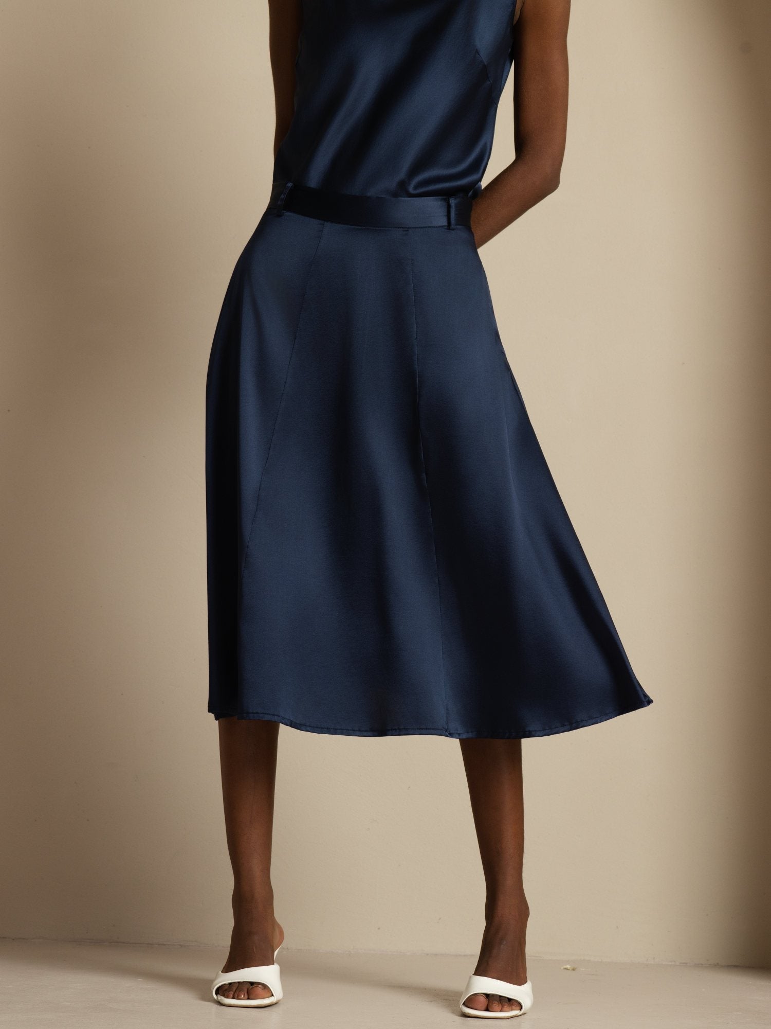 [BleuFoncé] SilkSilky-FR 19Momme Soie Skirt 003