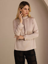 [Café] SilkSilky-FR Long Sleeve Stand Collar Blouse 005