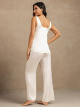 [Blanc] SilkSilky-FR 19Momme Sans manches Encolure Dégagée Femme Pyjamas 002