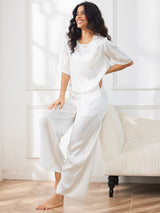 [Blanc] SilkSilky-FR Half Sleeve Round Neck Femme Pyjamas 007