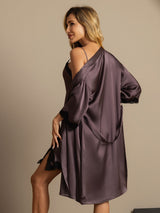 [Gris Pourpre] SilkSilky-FR Manches mi-longues Col V Peignoir&Robe de Chambre 002