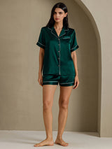 [Vert Foncé] SilkSilky-FR Short Sleeve Lapel Collar Femme Pyjamas 007