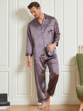 SilkSilky FR 19Momme Pure Soie Manches longues Revers Homme Pyjamas Gris 004